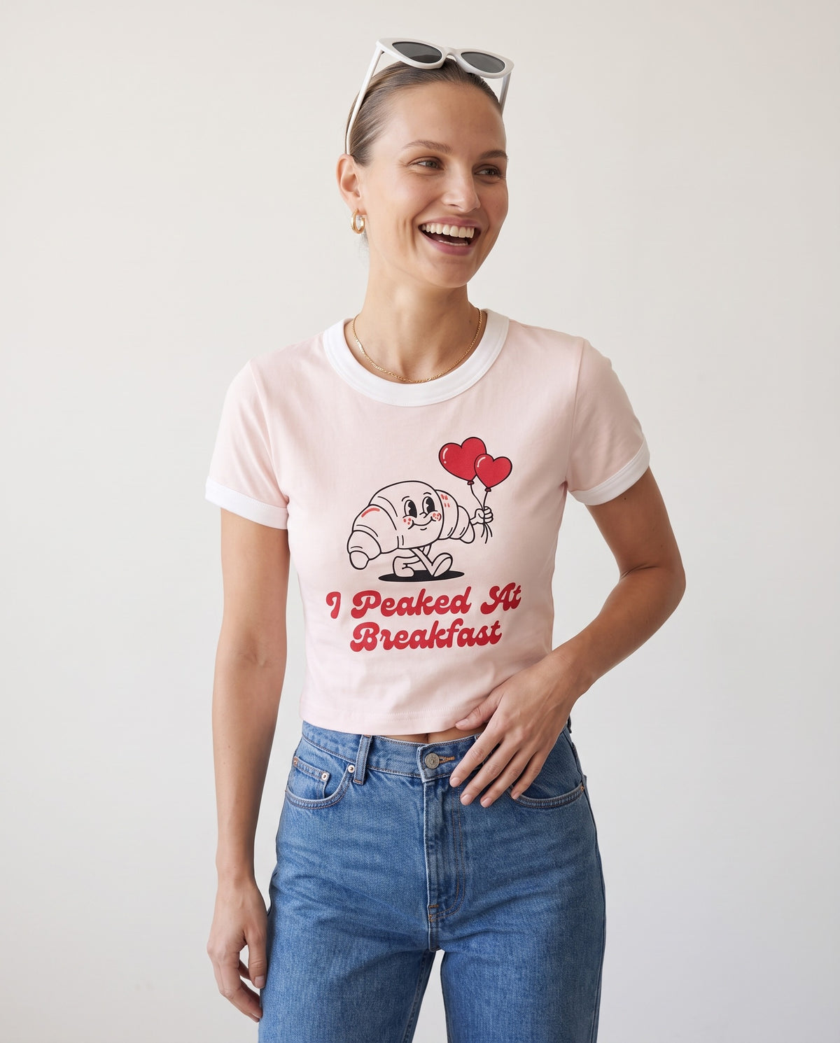 I Peaked At Breakfast Baby Ringer Tee · Pink
