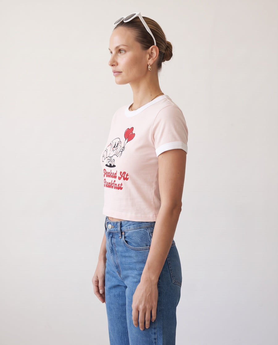 I Peaked At Breakfast Baby Ringer Tee · Pink