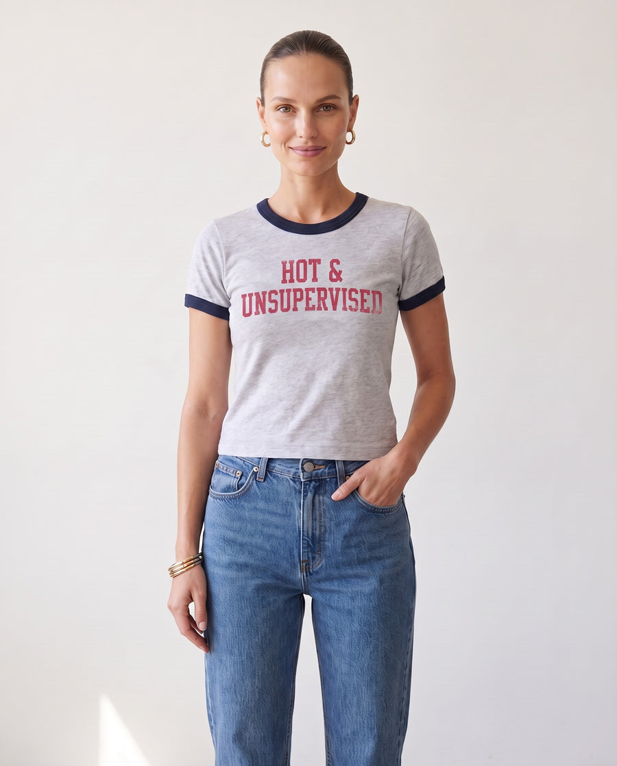 Hot & Unsupervised Ringer Tee · Flower Gray