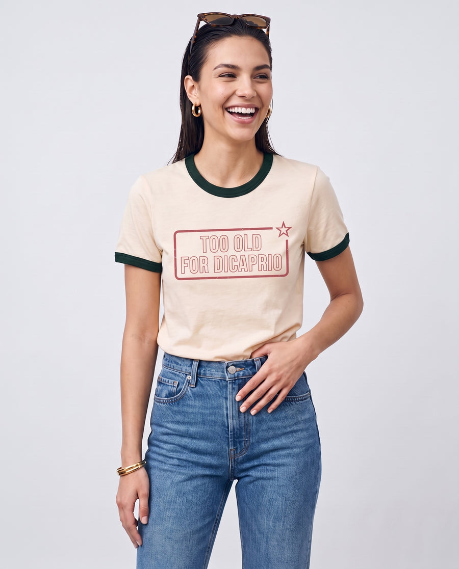 Too Old For DiCaprio Stamp Ringer Tee