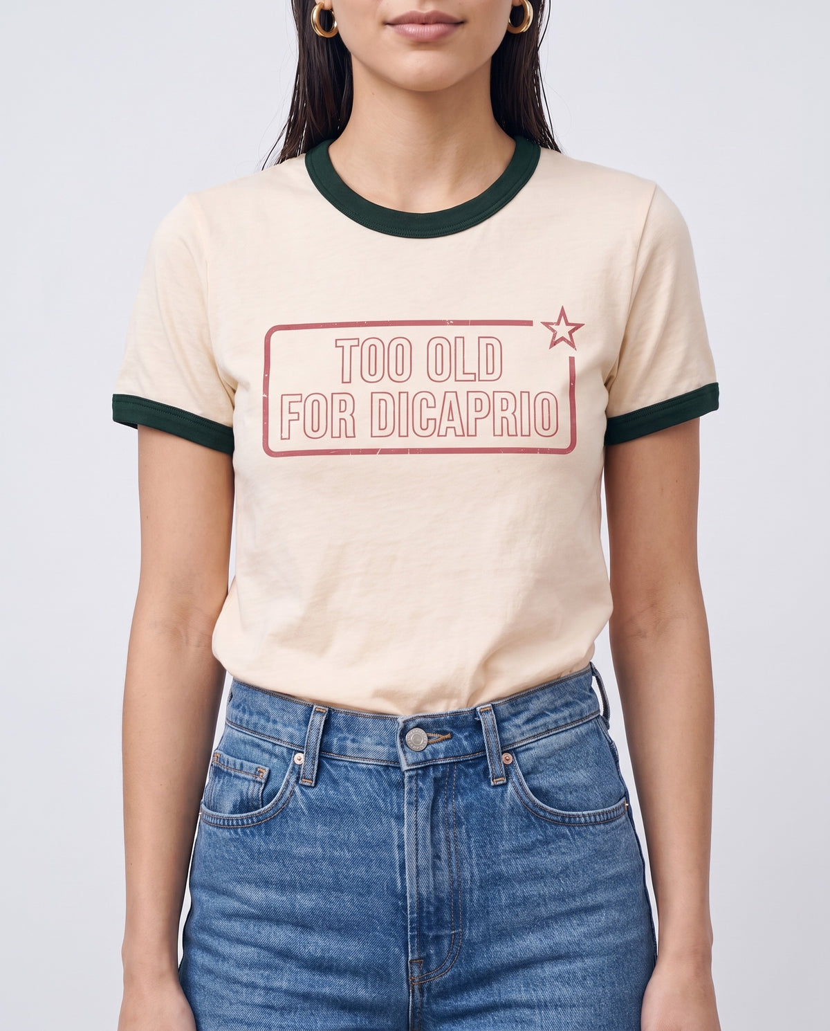 Too Old For DiCaprio Stamp Ringer Tee