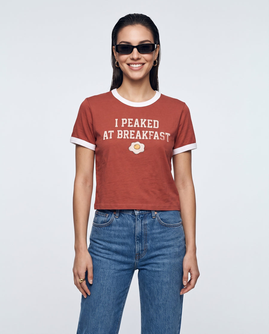 I Peaked At Breakfast Baby Ringer Tee · Red
