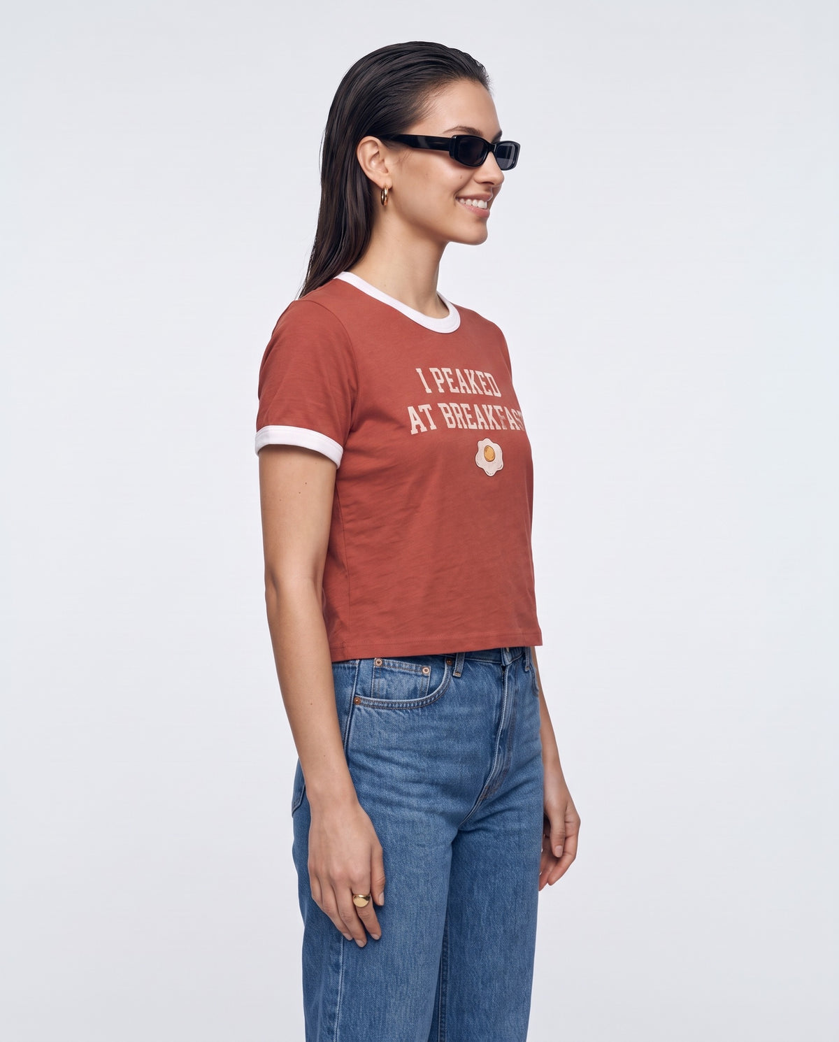 I Peaked At Breakfast Baby Ringer Tee · Red