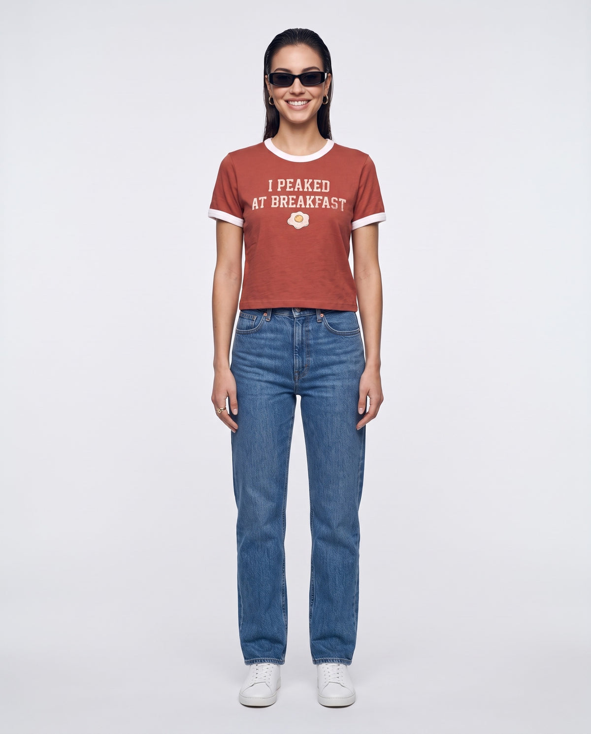 I Peaked At Breakfast Baby Ringer Tee · Red