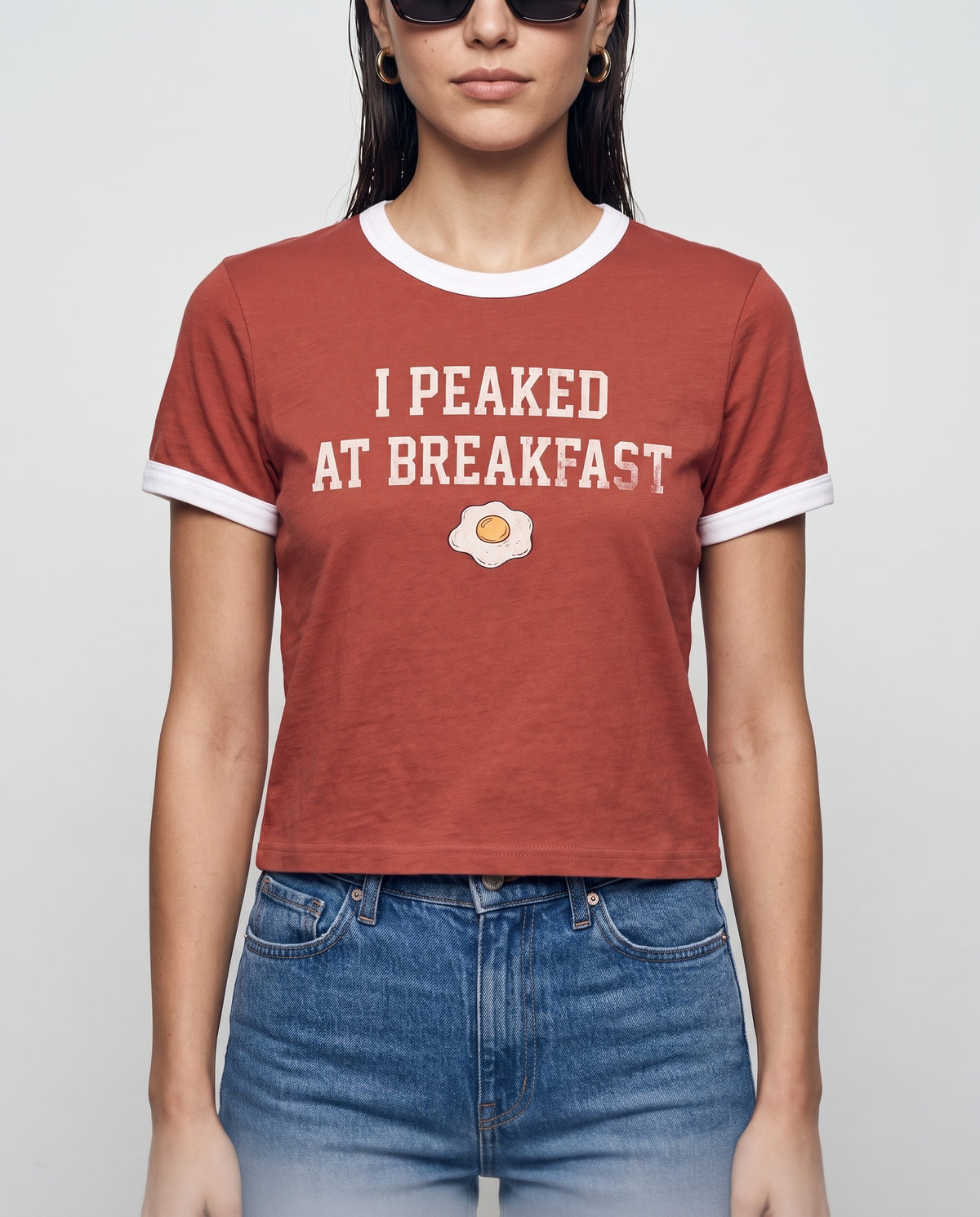 I Peaked At Breakfast Baby Ringer Tee · Red