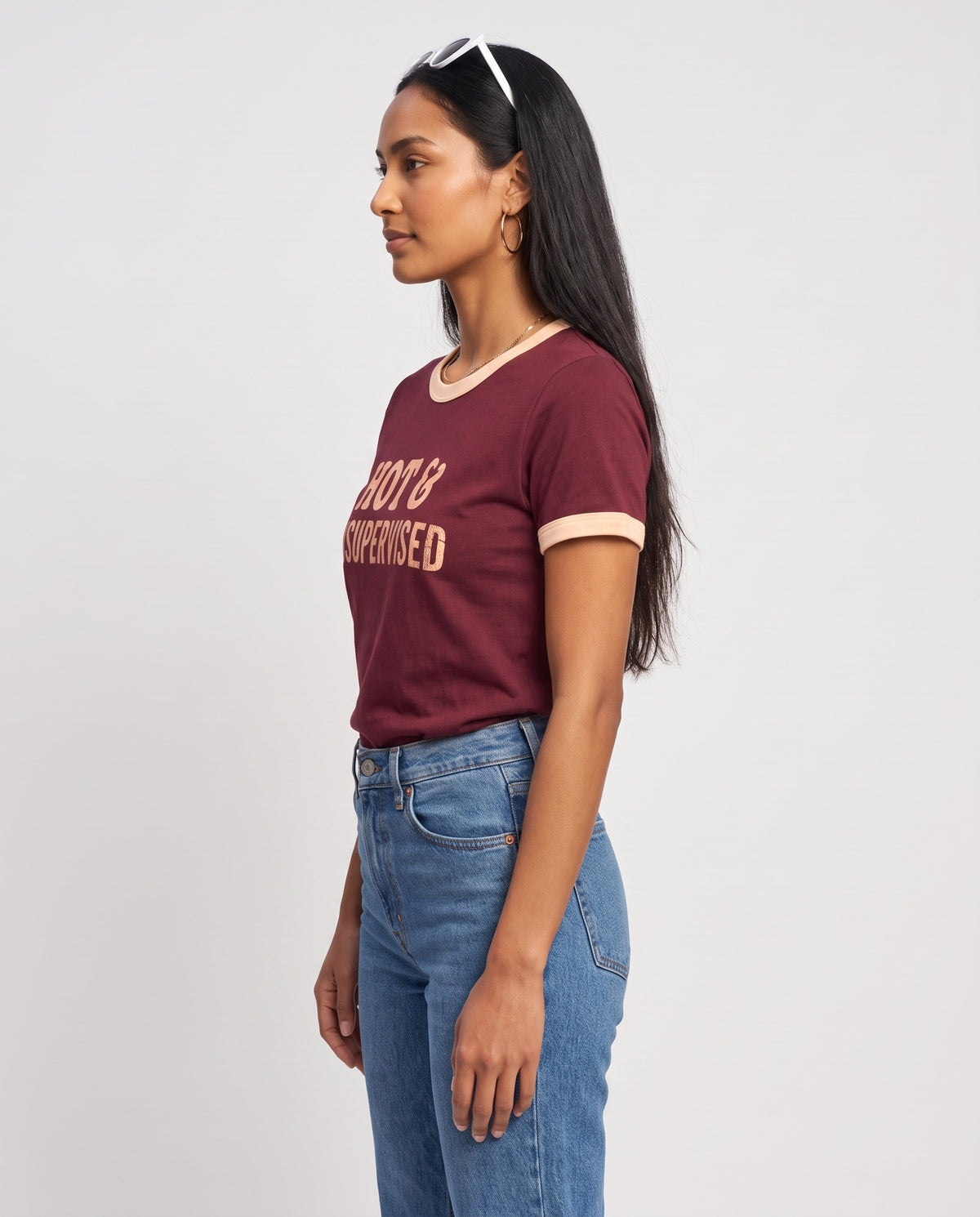 Hot & Unsupervised Ringer Tee · Wine Red