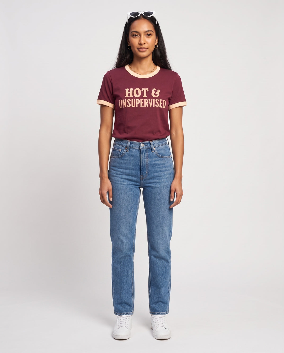 Hot & Unsupervised Ringer Tee · Wine Red