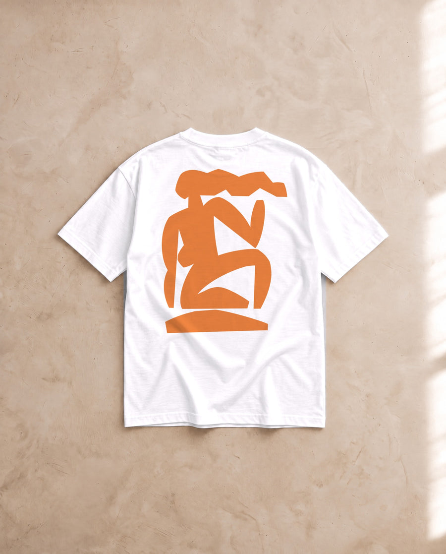 Femme Seated Tee · Mikey Freedom x Tee Cartel · Orange Ink