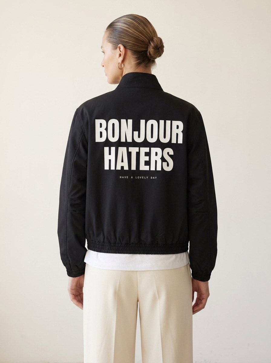 Bonjour Haters bomber, black, back